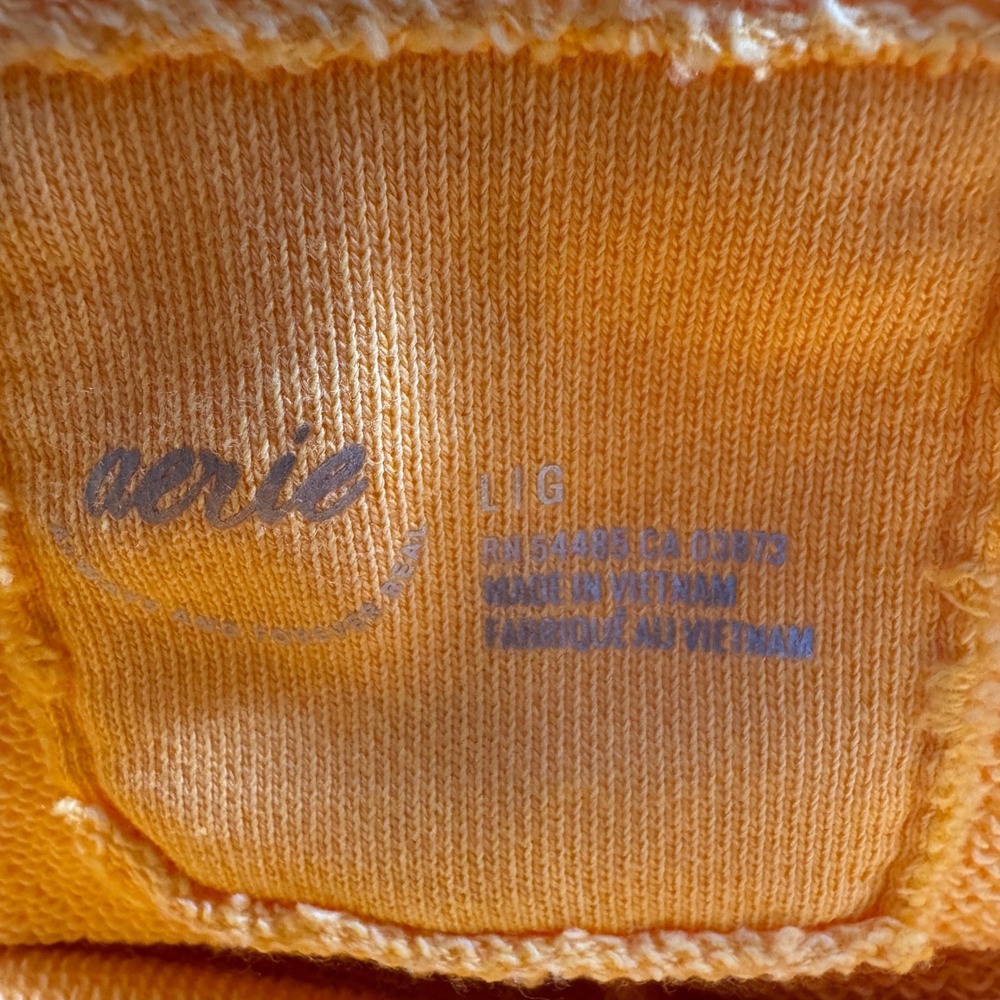 Aerie Womens Hoodie Sweatshirt Yellow Orange Size L Cropped V-Neck Raw Hem - Picture 3 of 7